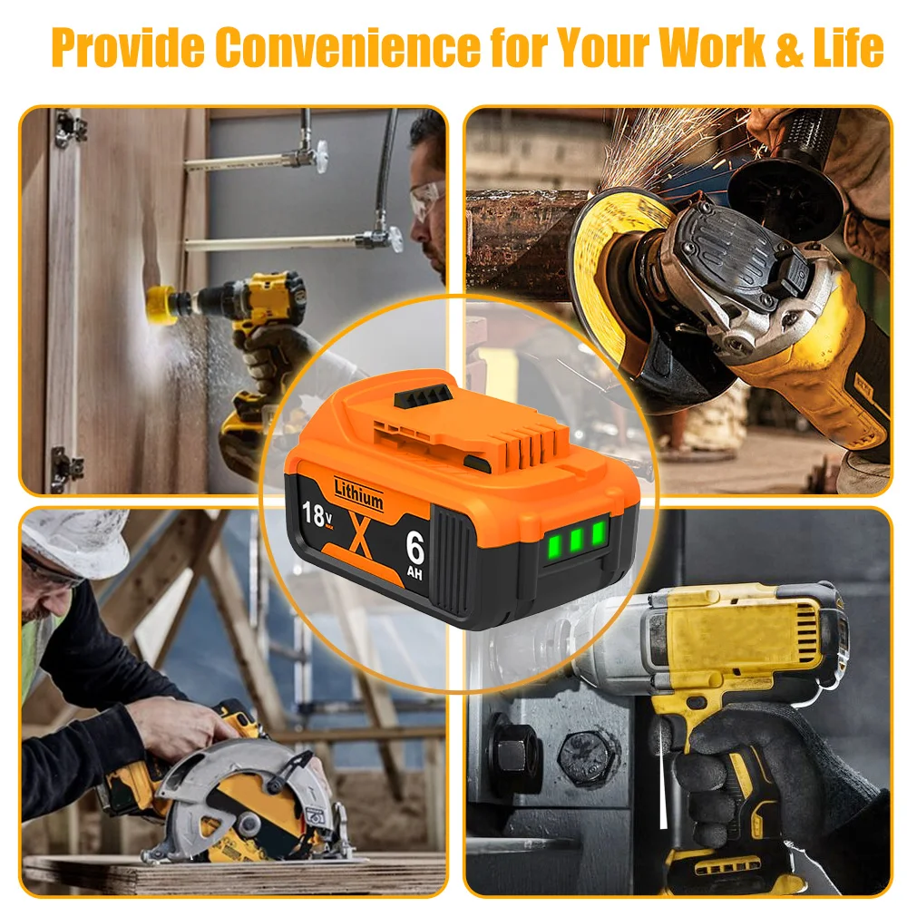 Akumulator litowy 6000mAh do Dewalt DCB200 20V, zamiennik DCB205 DCB206 DCB209 DCB181 DCB182, do elektronarzędzi, z ładowarką 6A — zdjęcie produktu 6