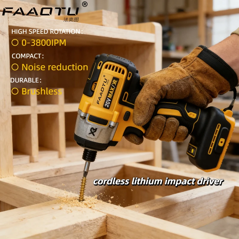 FAAOTU DCF887 18V Brushless Impact Driver Cordless Electric Screwdriver 205Nm 3-Speed Compatible with DW Battery