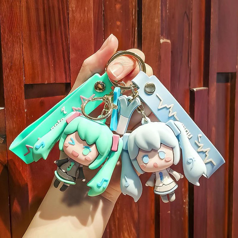 Hatsune Miku Peripheral Keychain Bag Pendant Cartoon Car Keyring Doll Double Tail Girl Key Ring Key Chain Girl Gifts