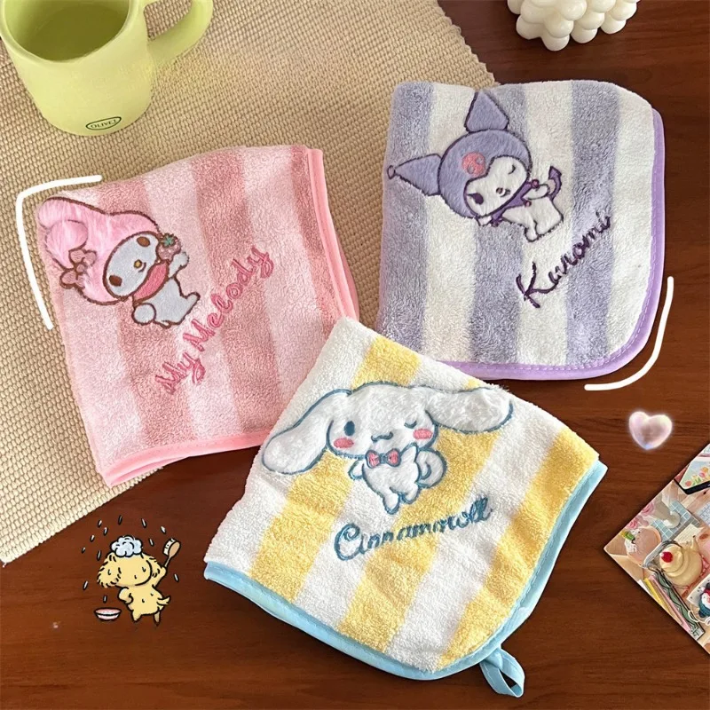 Sanrio Kawaii Cinnamoroll Towel Anime Kuromi My Melody New Plush Kid's Face Wash Square Kitchen Absorbent Dish Cloth Cute Gift