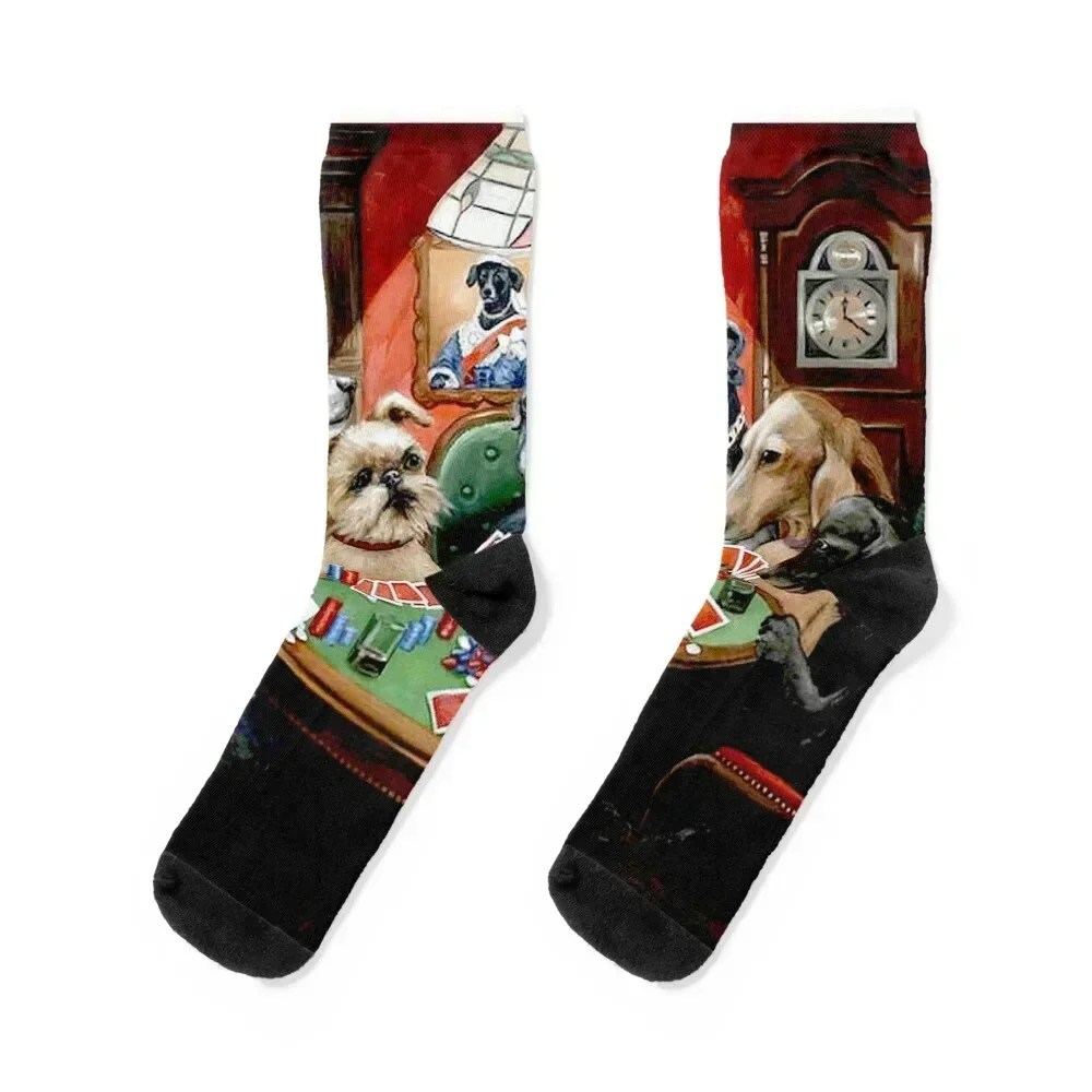 

DOGS PLAYING POKER : Vintage Poker Club Abstract Print Socks Novelties Christmas Rugby Socks For Girls Men's