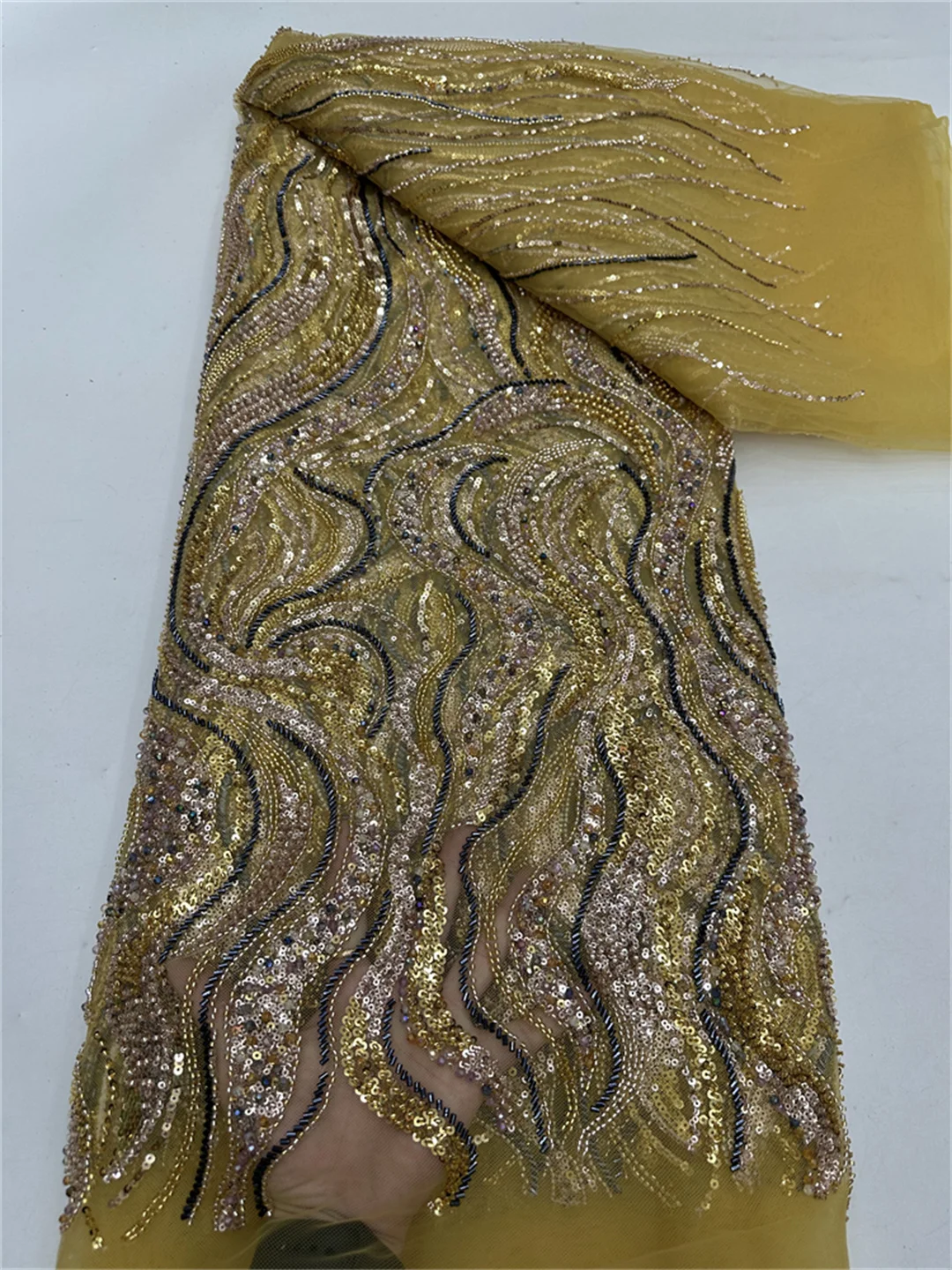 Luxury French Embroidery Heavy Beads Tulle Lace Fabric Fashion 2025 African Nigerian With Sequin Fabric For Luxury Evening Dress