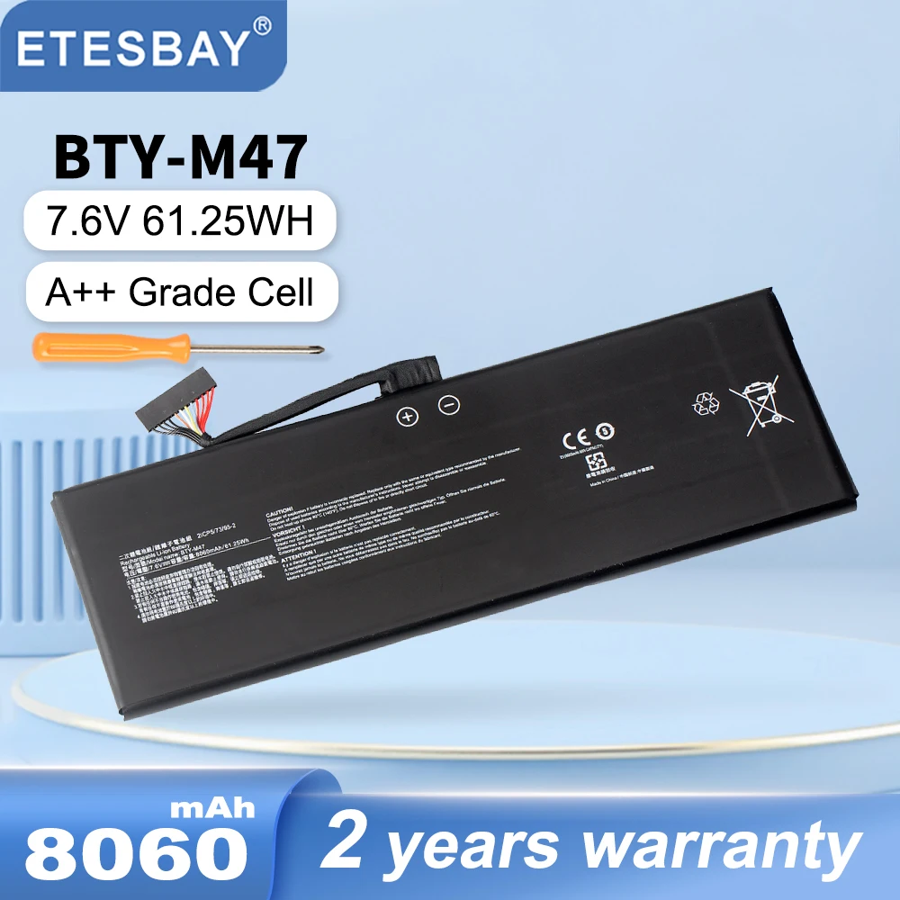 ETESBAY BTY-M47 Laptop Battery for MSI GS40 GS43 GS43VR 6RE GS40 6QEB MS-14A3 MS-14A1 2ICP5/73/95-2 7.6V 8060mAh/61.25WH