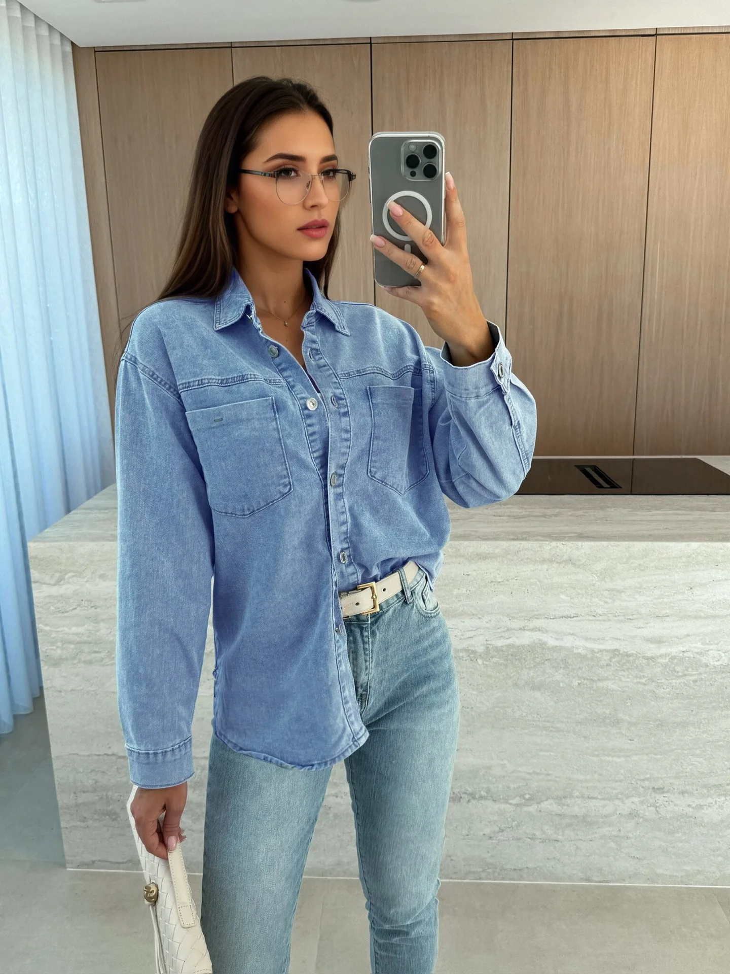 デニムシャツトップス レディース ヴィンテージ ウォッシュドブラウス シングルブレスト Y2K ターンダウンカラー ブラウス オーバーシャツ ストリートウェア 2025 秋