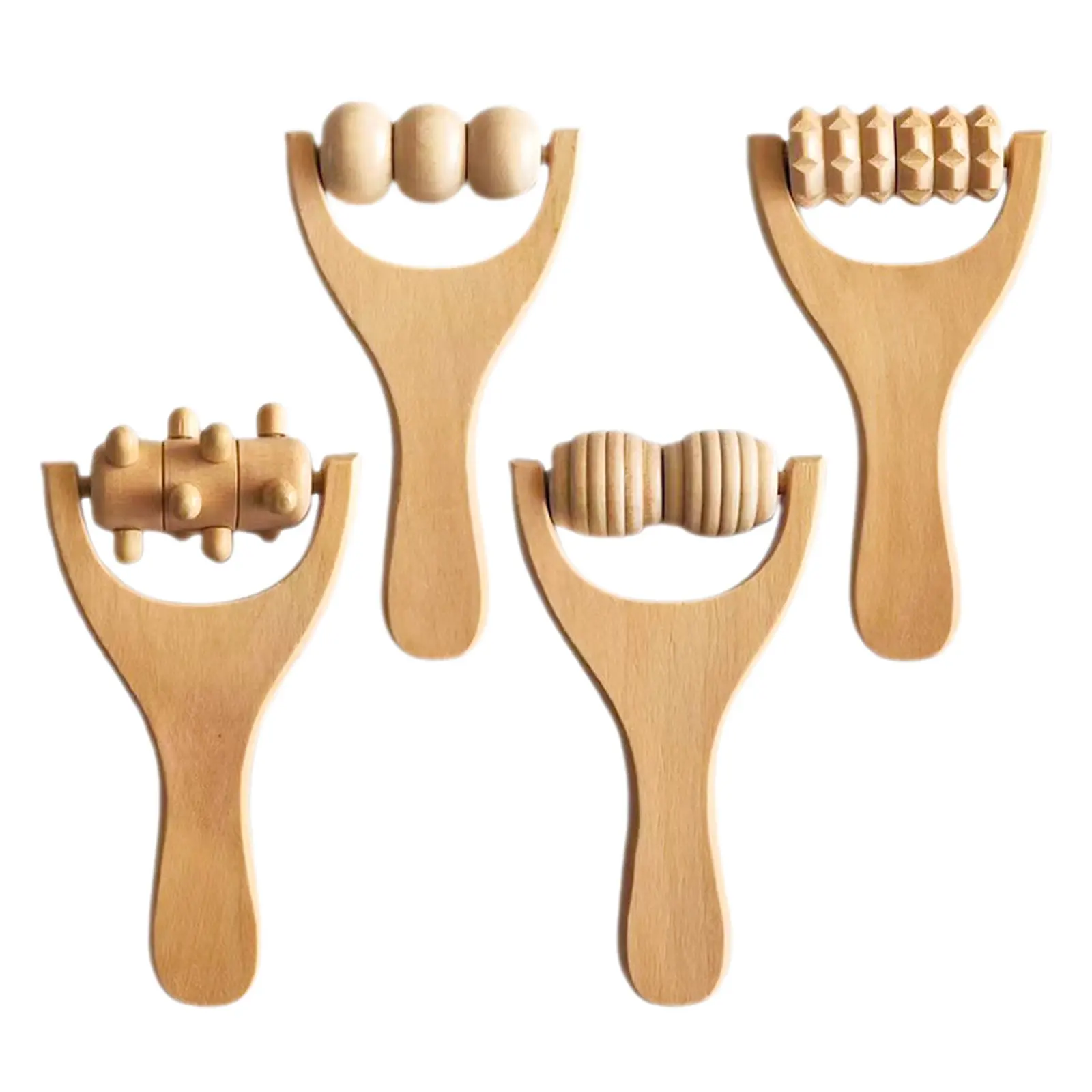4Pcs Natural Wood Massage Roller Set Smooth Round Ergonomic Design for Full Body Relief Neck Shoulders Back Legs Feet Hands