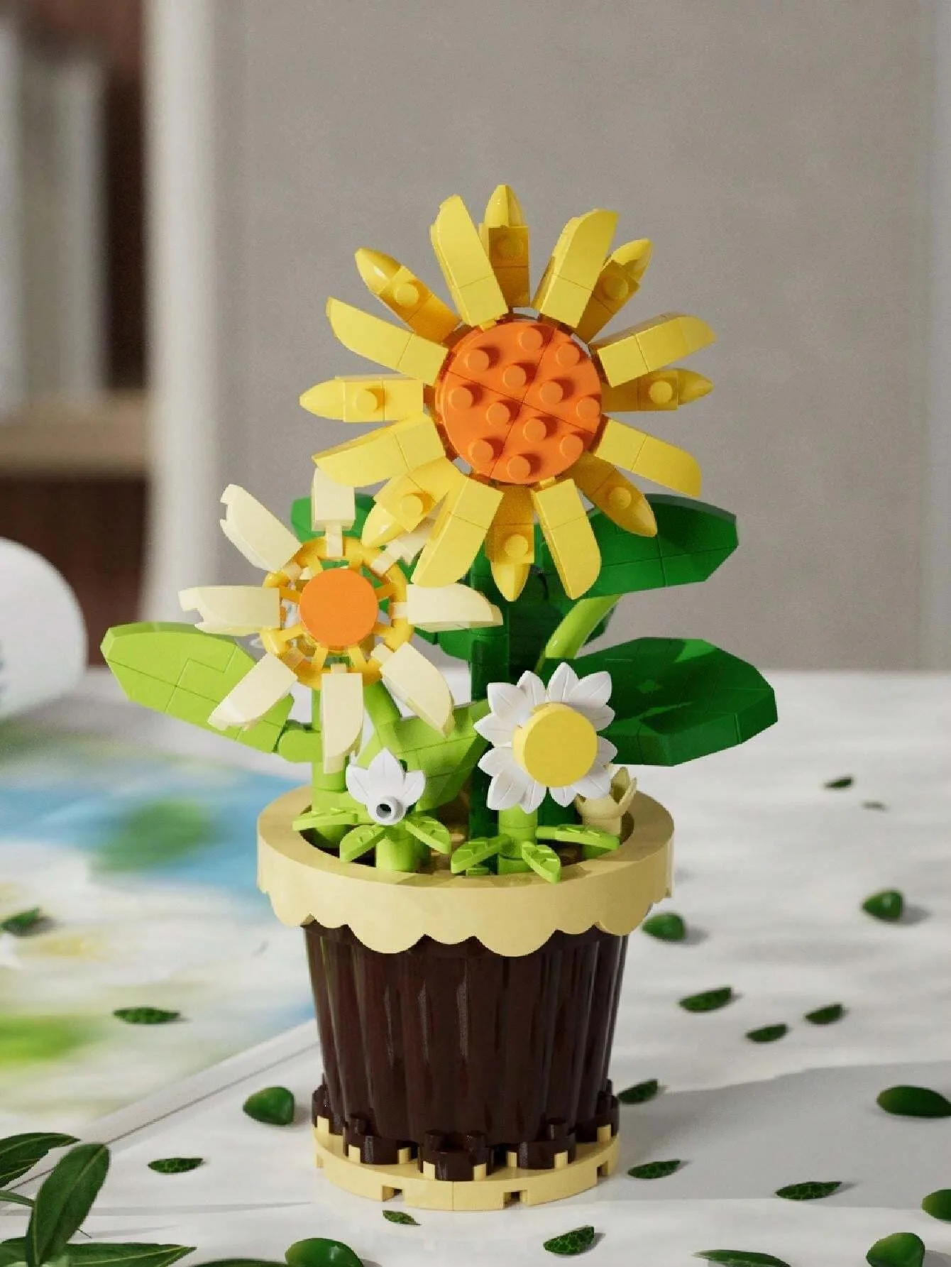 12 estilos de blocos de construção de vasos de flores granulares para adultos, brinquedos de modelo de montagem de buquê simulado, presentes decorativos e colecionáveis