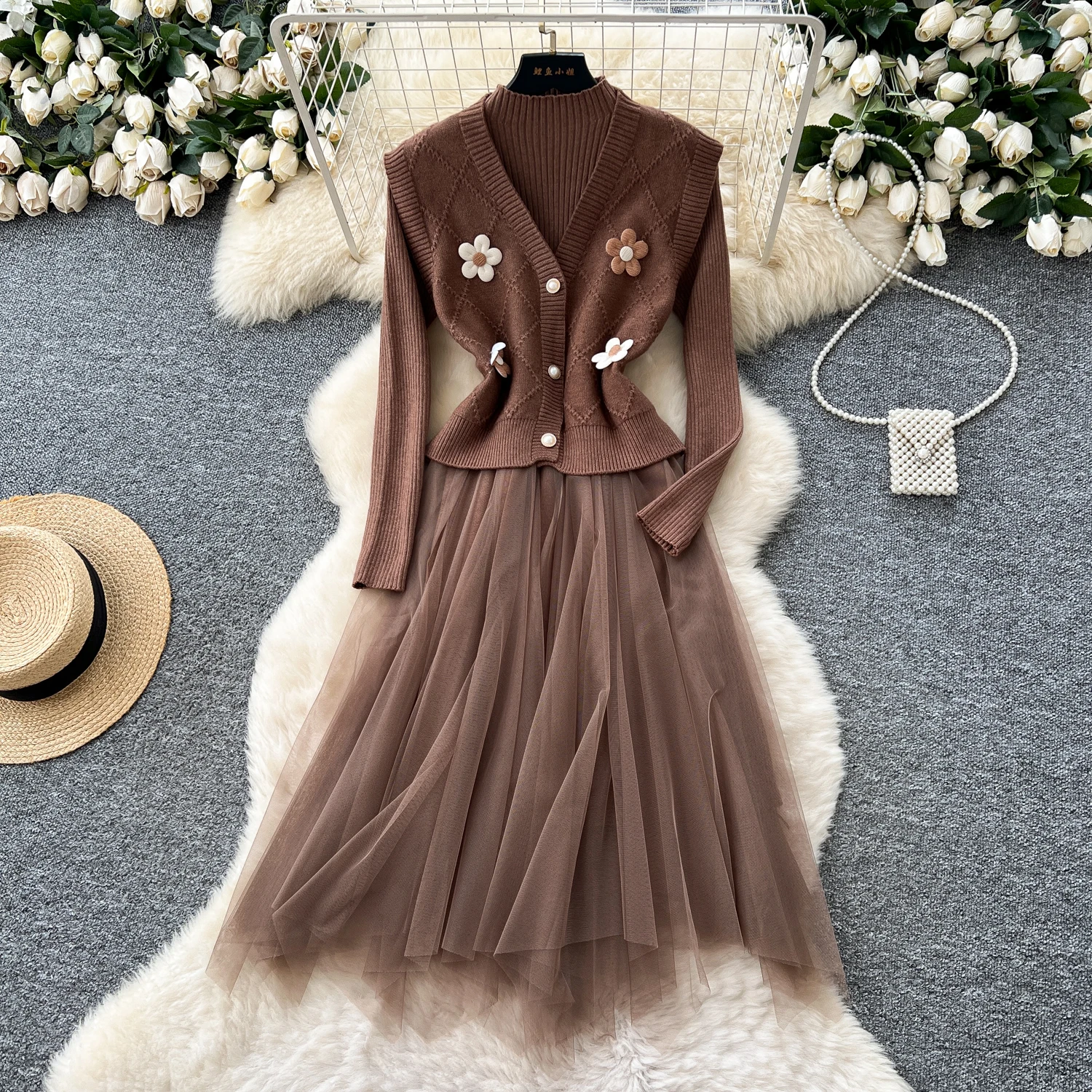 Chic vintage Maglia impiombata Maglia sottile Elegante Fata moda coreana Boho Vestito estivo da donna