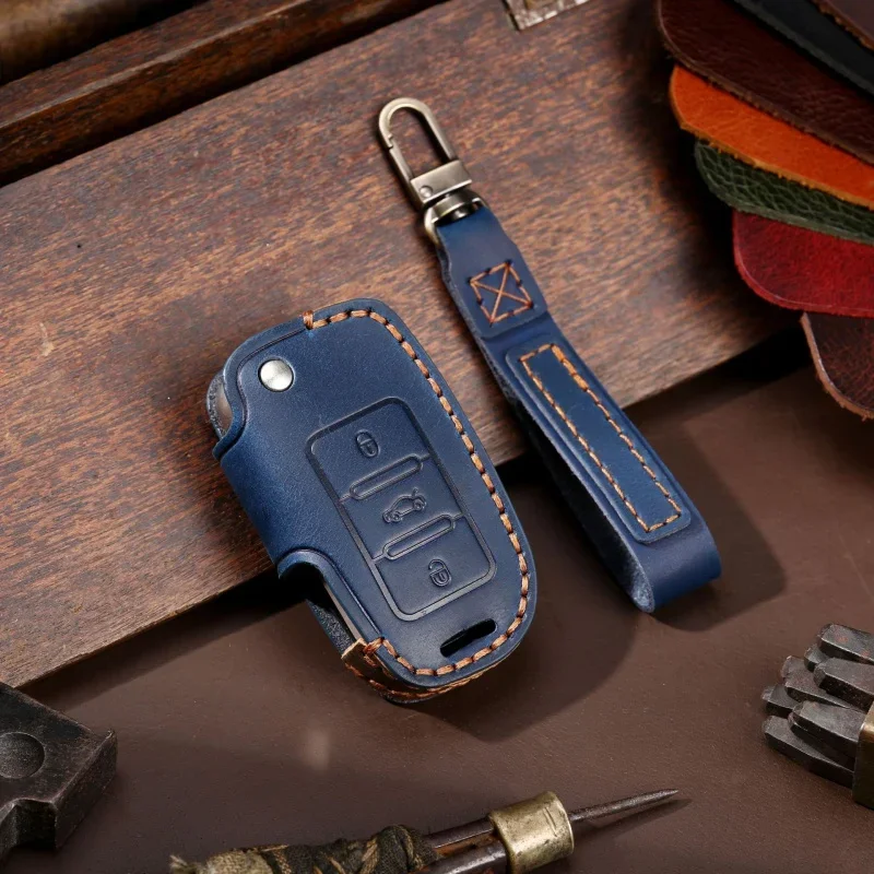 

1pc Leather Car Key Case Cover Fob Keychain Accessories For Skoda Octavia Volkswagen Golf 7 Mk7 Ibiza Leon Altea Keyring Holder