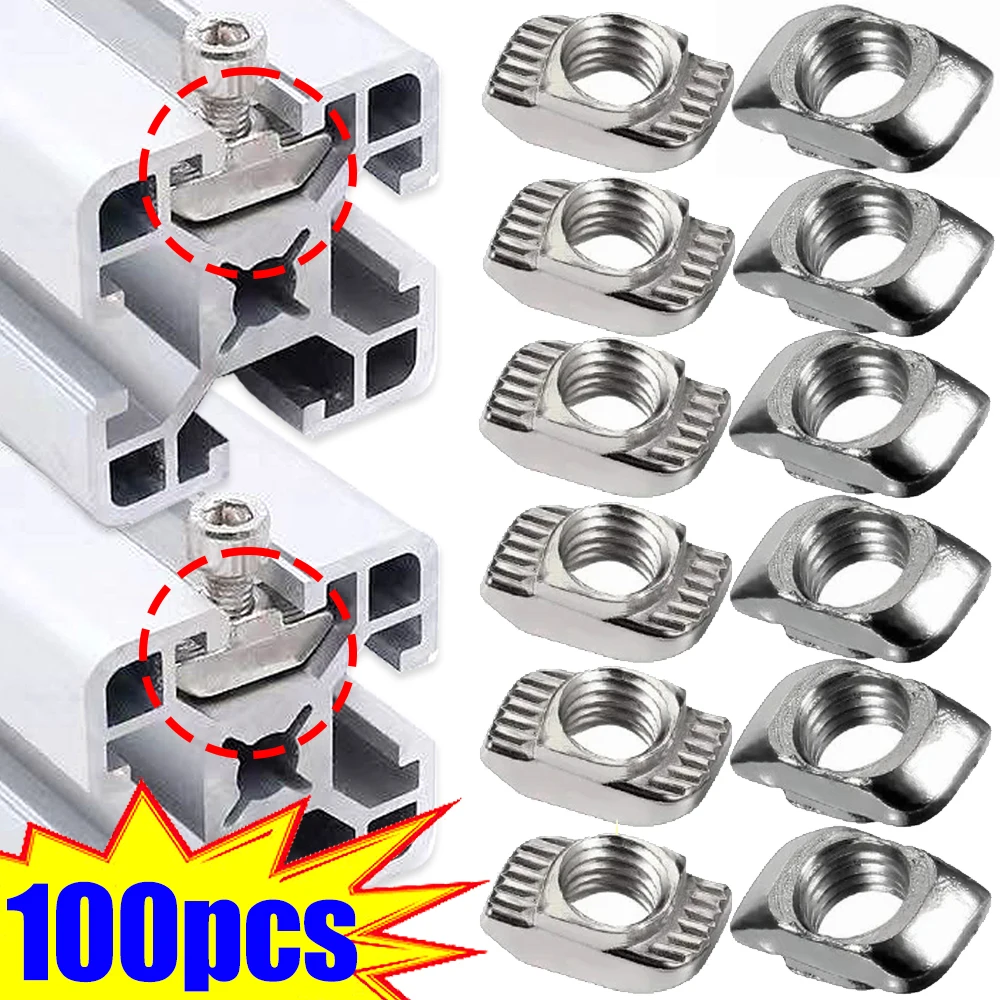 100/50Pcs EU20 M5 Slot T-nut Sliding T Nuts Hammer Drop in Nut Fasten Connector for Aluminum Extrusion DIY Projects Fasteners