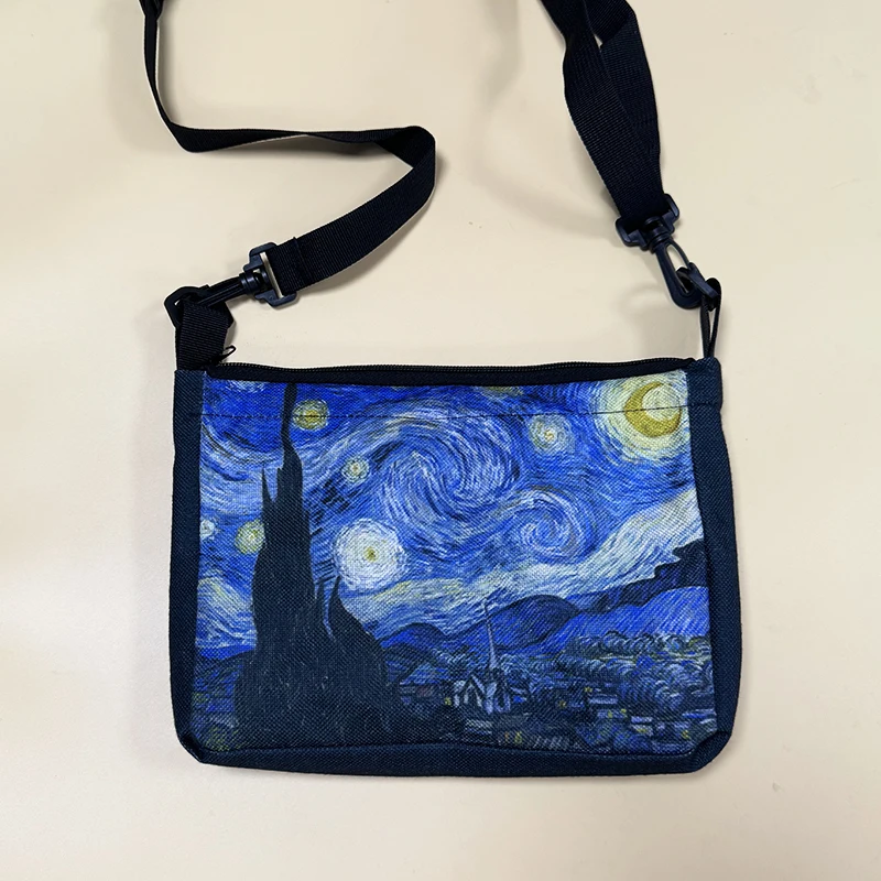 Borsa a tracolla per pittura a olio Van Gogh con stampa artistica nuova borsa a tracolla in lino borsa a tracolla per ragazze pieghevole Casual