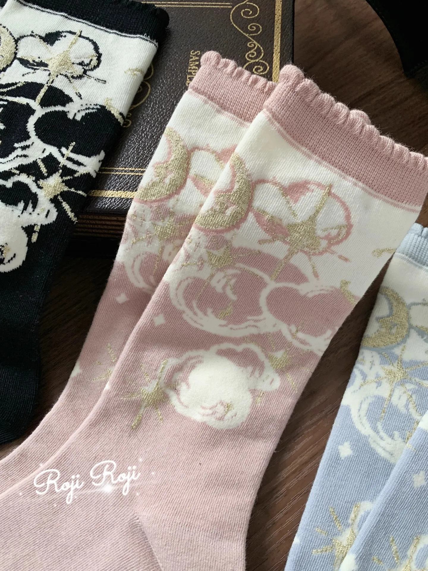 오리지널 스타 문 로리타 미드-칼프 양말 일본 가을 통기성 순면 리본 양말 여성용 따뜻한 슬림 레그 숏 양말