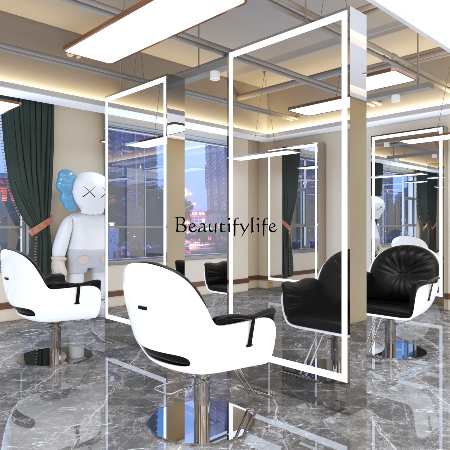 Barber Shop Single Double-Sided Mirror for Hair Salon Led Full Body Floor Hair Cutting Mirror with Light