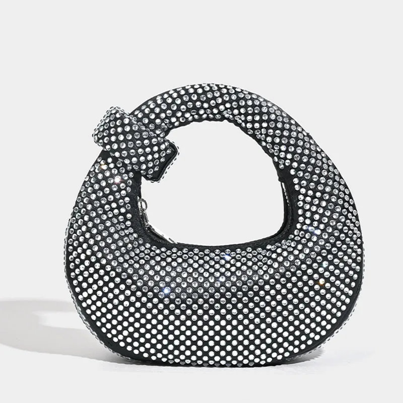 Small Niche Design Full Diamond Dumpling Bag Handbag Socialite Dinner Bag Casual Versatile Handbag Rhinestone Bag