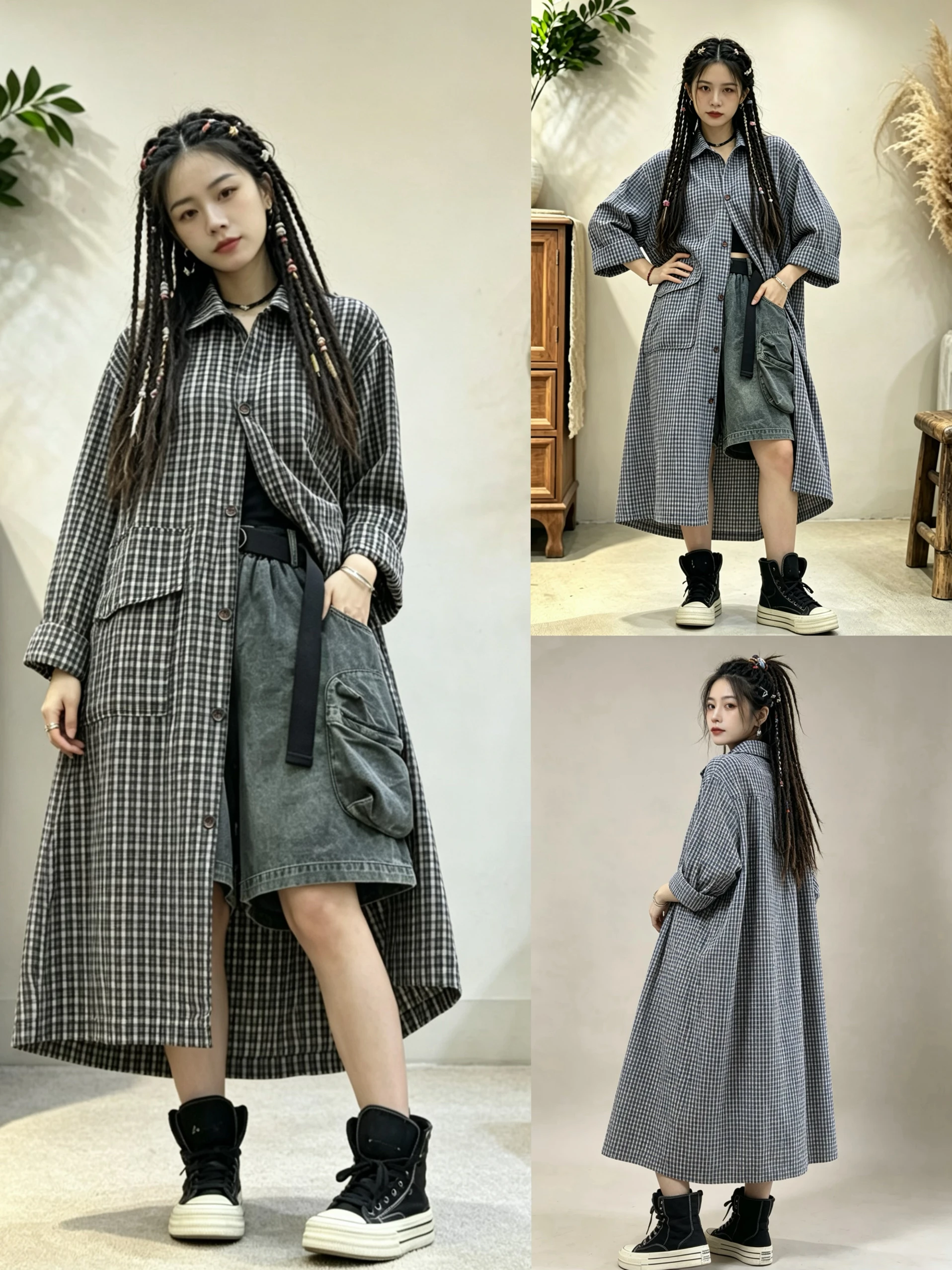 

Original 2026 Summer Long Casual Plaid Women's Shirt Vintage Style Loose Fit Individuality Medium Length Coat Sun Protection ...