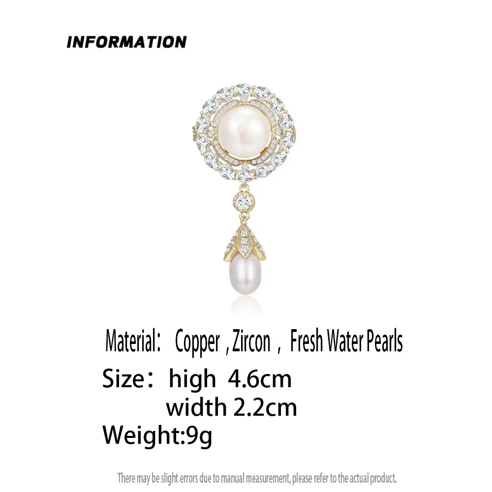 Women's Pearl Pendant Brooch New Copper Micro Inlaid Zircon Brooches Buckle Accessories Clothing Dress Anti-slip Safety Pins