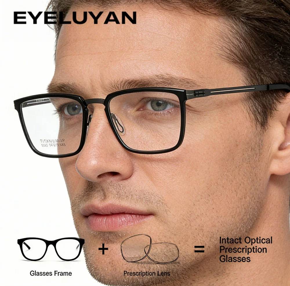 

EYELUYAN Progressive Photochromism Prescription Glasses Titanium Metal Eyeglasses Business Classic Optical Eyewaer for Men