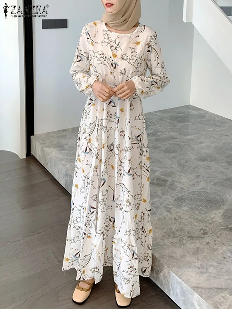 

2024 ZANZEA Elegant Muslim Dress Fashion Long Sleeve Floral Printed Vestidos Women Summer Sundress Casual Loose Ramadan Abaya