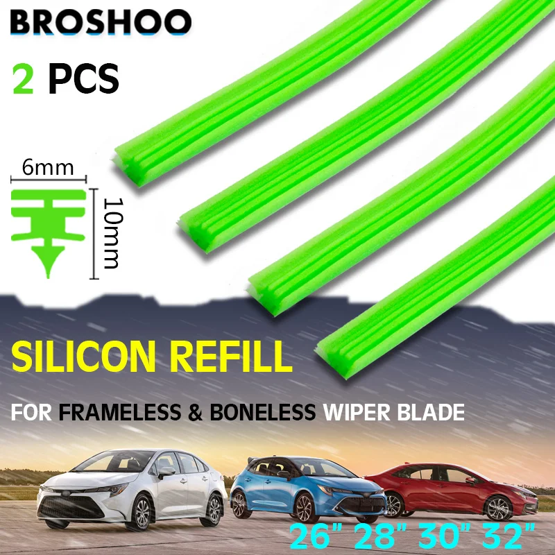 

2 PCS Car Wiper Blade Silica Gel Silicon Refill Strips for Frameless Boneless Wipers 6mm26" 28" 30" 32"