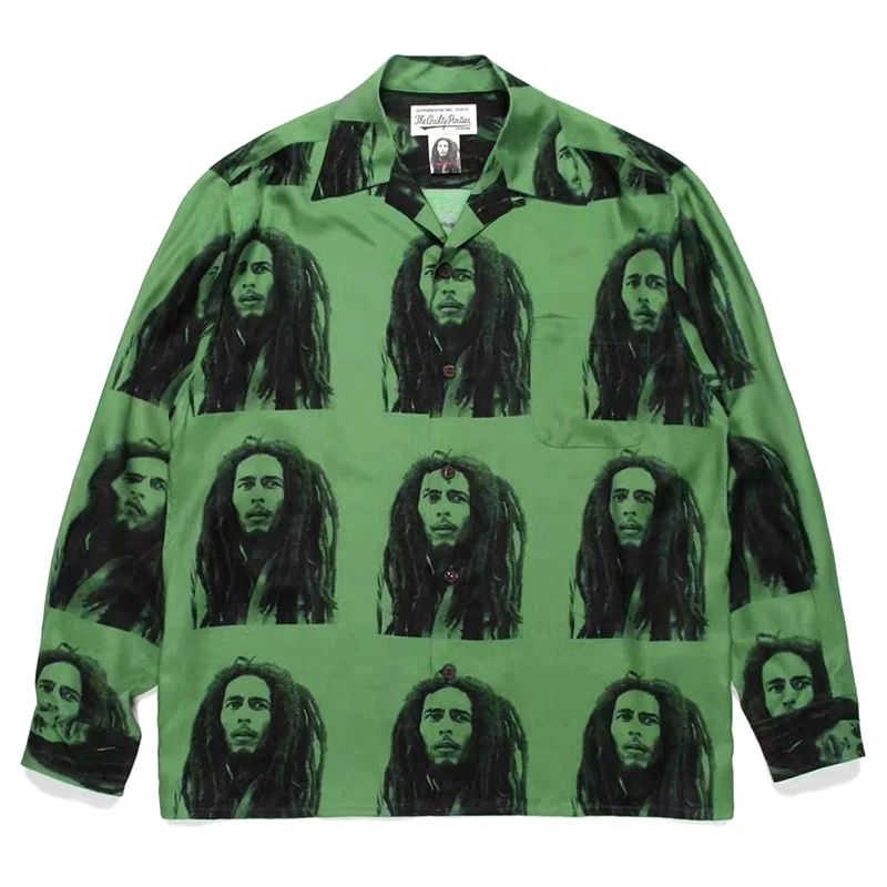 WACKO MARIA Fashion Rock Style Portrait Hawaii Long Sleeve Shirt Mens Womens New Hip Hop Brand Shirt Tops
