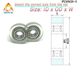 1pcs 6x20x5 Polyurethane Formed Bearing Roller PU69620-5 PU Coated Pulley 6*20*5 Rubber Flat Guide Wheel OD 20mm 6mm Shalft
