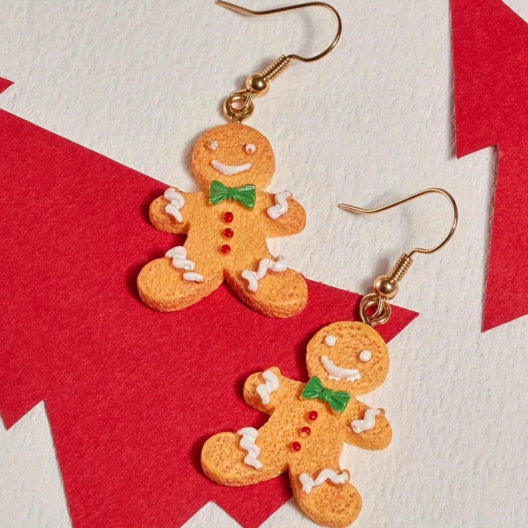 Fun Cute Style Acrylic Multi Colored Drip Glue Gingerbread Man Earrings UNISEX Happy Snowy Christmas Eve Party Jewelry Earrings