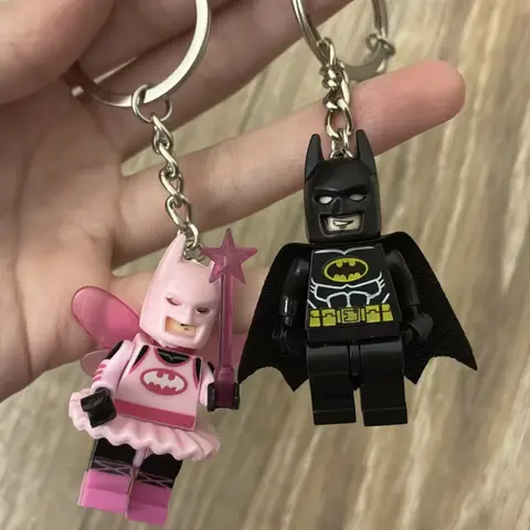 2pcs/set Cartoon Star Pink Black Bat Love Heart Building Block Pins Backpack Pendant Keychain Gift for Friends