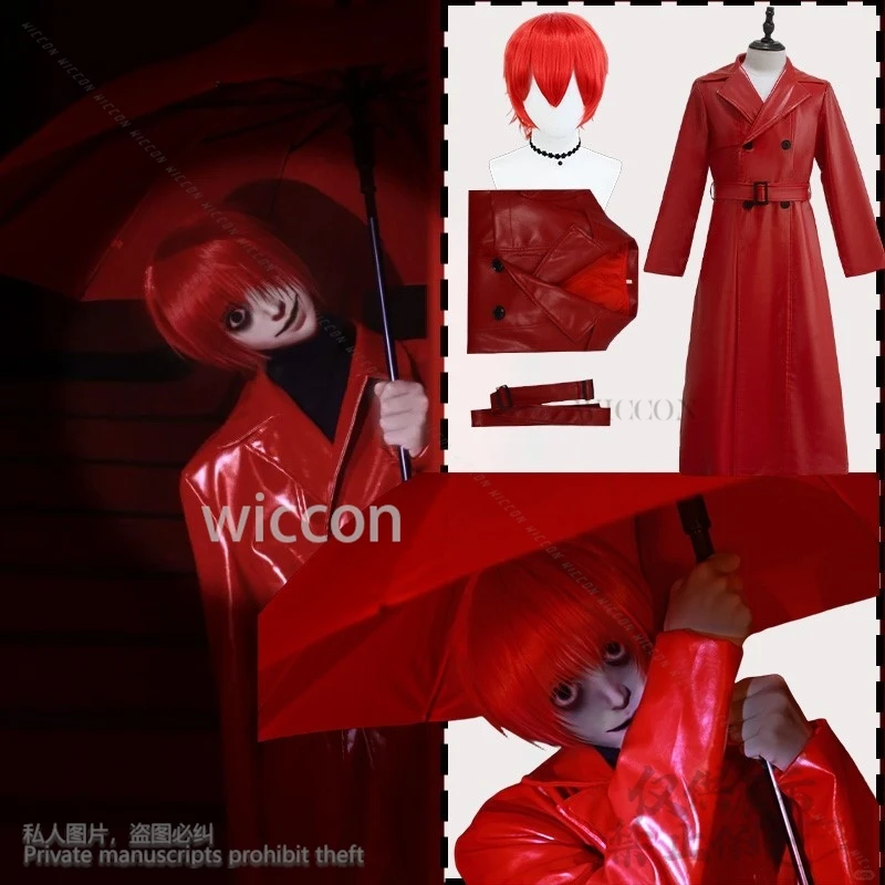 

Anime Horror Game Homicipher Cosplay mr.scarletella Costume Red Leather Long Coat Gothic Punk Uniform Halloween Suit Customized