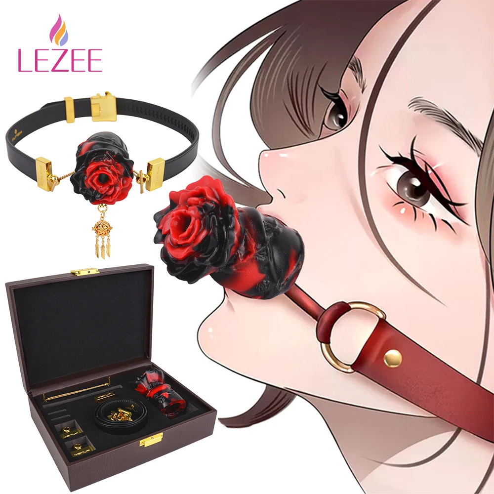 LEZEE Fetish Mouth Gags With Bell Pendant Restraints Open Mouth Gag Oral Leather Bondage Adult Games BDSM Sex Toys For Women Men