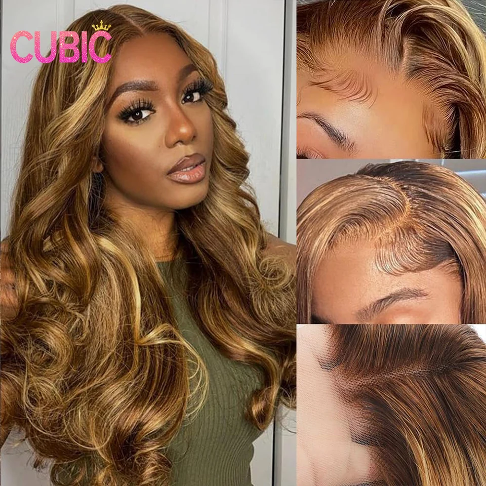 4/27 Highlight Lace Front Wigs Human Hair Omber Highlight 13x4 Lace Front Human Hair Wig Body Wave Brown Blonde HD Lace Wigs