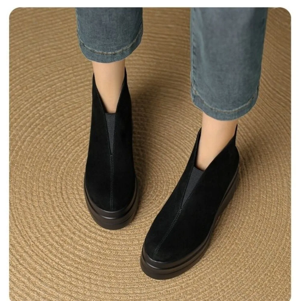 أحذية قصيرة عصرية على الطراز الأوروبي والأمريكية للنساء ، أحذية بكعب سميك بنعل متوسط ، أحذية برقبة بنعل سميك ، #5