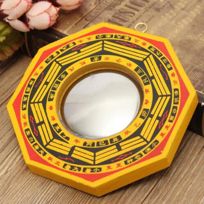 Chinese Lucky Feng Shui Ancient Dent Bagua Wooden Mirror Figurines Home Office Decoration Tabletop Ornaments