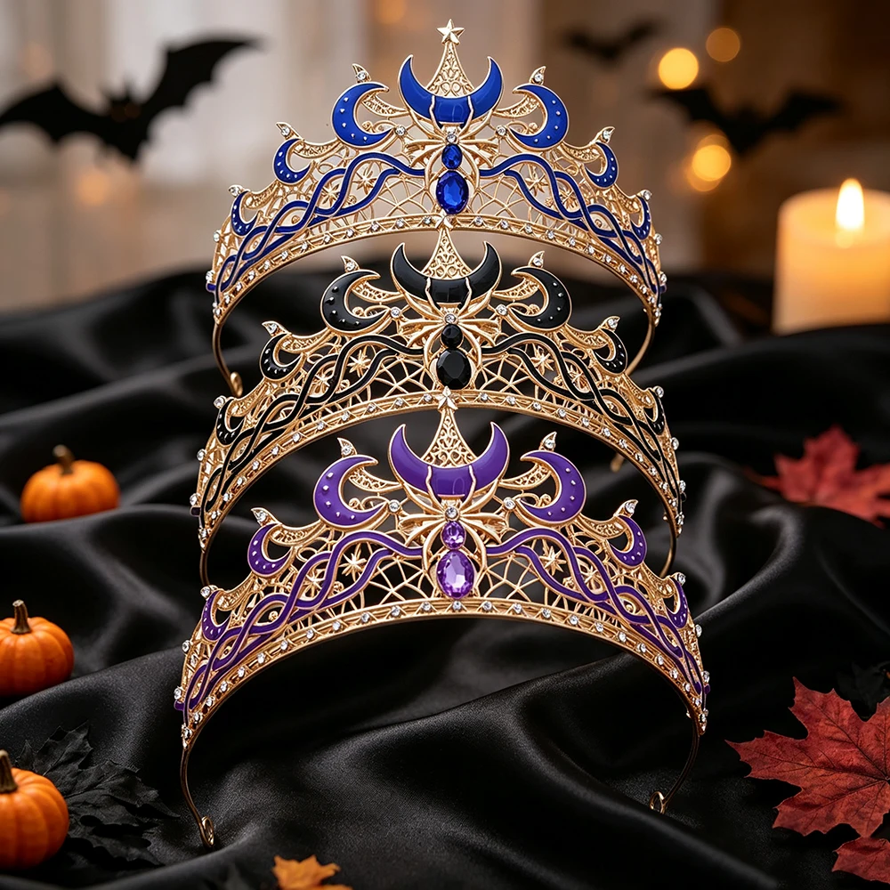 Women Queen Fashion - تاج هالوين على شكل هلال ونجمة،