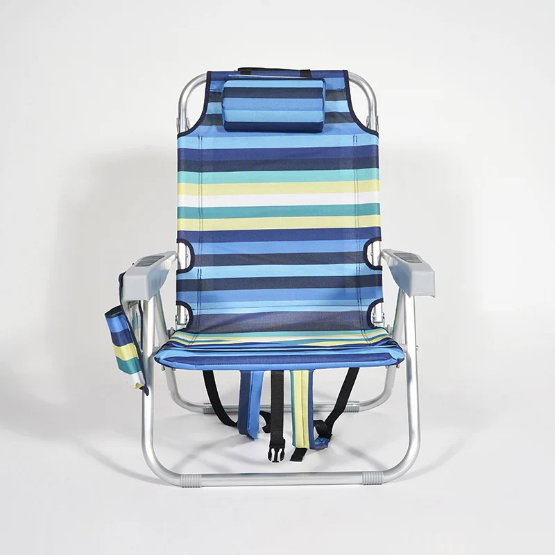 Set of 2 Modern Design Outdoor Furniture Comfortable Oxford Cloth Height Adjustable Folding Backpack Beach Chair