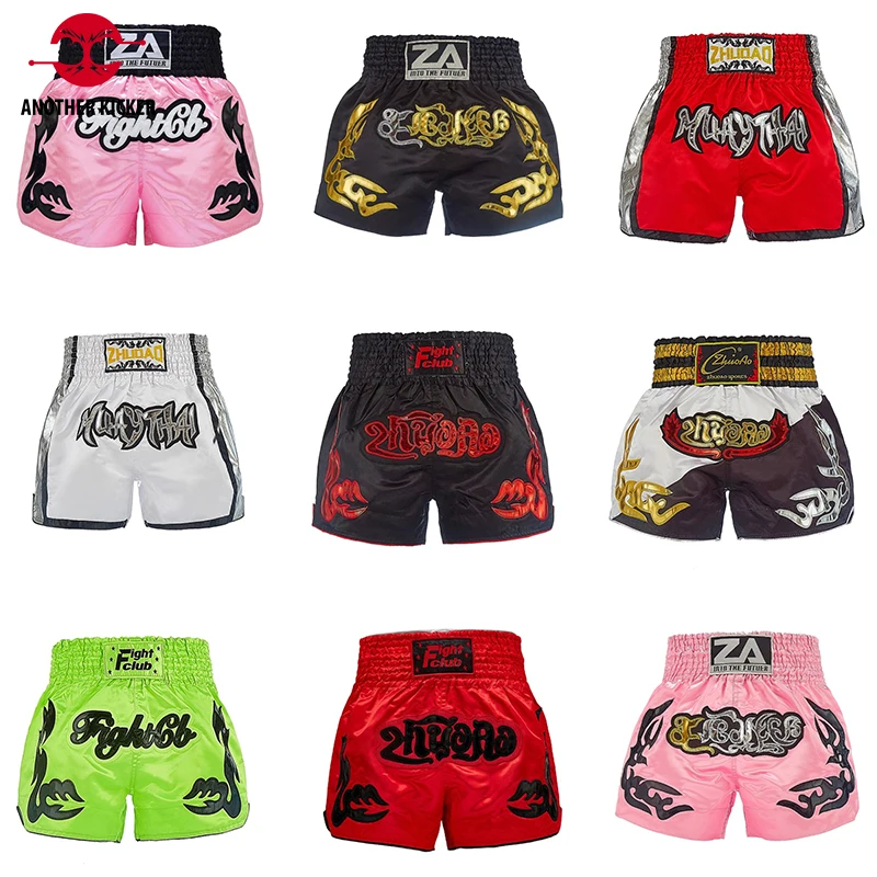 Muay Thai Kickboxing Shorts Quick Dry Elastic Waist Fight Shorts for Muay Thai MMA Classic Embroidery Thai Boxing Shorts 3XL 4XL