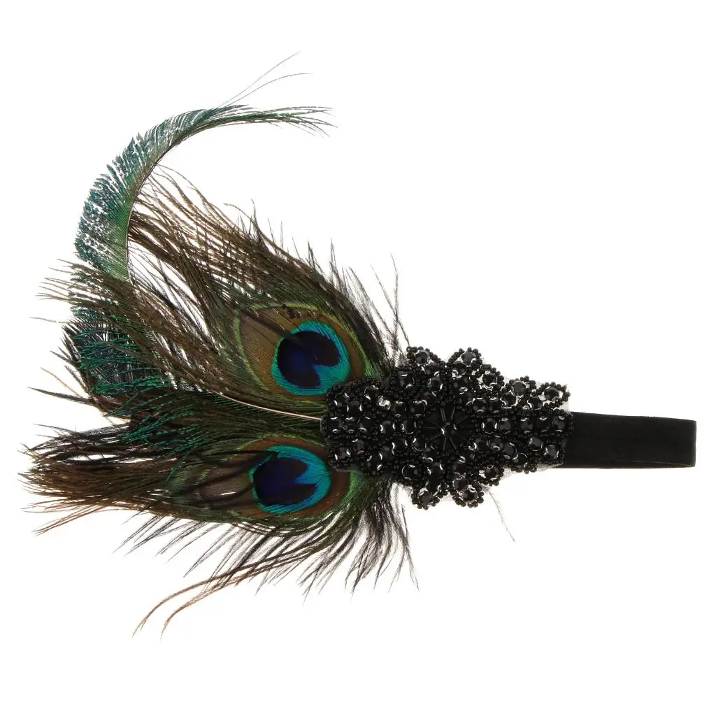 Women Lady Peacock Feather with Applique Headband Headpiece Hair Jewlery