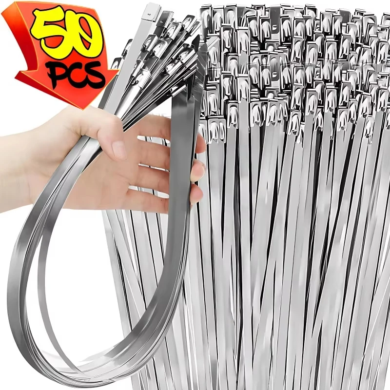 Metal Cable Ties Stainless Steel Self Locking Fastening Rings Heavy Duty Cables Tie Strap Exhaust Wrap Organizer For Home Office