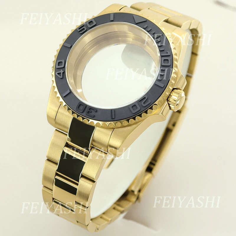 Gold 40mm Dive Watch Case Sapphire Glass 10ATM Waterproof For Seiko NH35 NH34 NH36/38 Miyota 8215 ETA 2824 Movement 28.5mm Dial