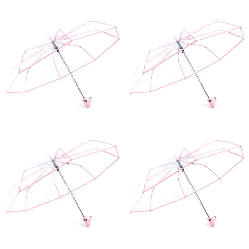 N95R 4X Paraguas Paraguas Automático Lluvia Mujeres Hombres Sol Lluvia Paraguas Auto Compacto Plegable Transparente + Borde Rosa