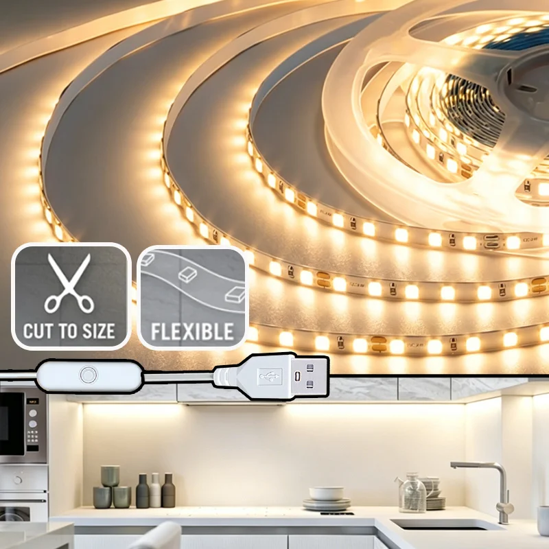 LED Strip Lights with Button Control, USB Powered Lights, Dimmable LED Strips, 1m/2m/3m/5m/10m for Bedroom, Home, Gaming Room