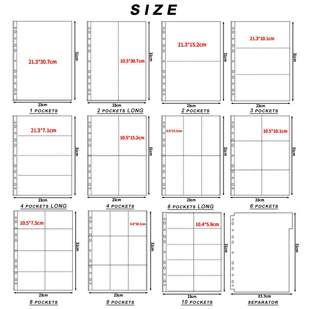 PLRBOK 10pcs A4 11 Holes 10×15 Photo Album Refills Binder Photocard Sleeves 1/2/3/4/6/8/9/10 Pockets Scrapbooking Collect Book