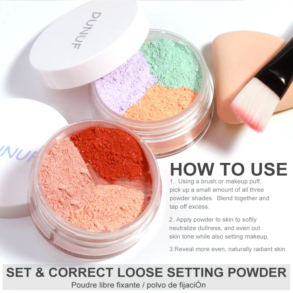 بودرة سائبة للوجه غير لامعة مكونة من 3 ألوان مقاومة للماء للتحكم في الزيوت، بودرة مكياج الوجه الطبيعية الناعمة بيرليسسينت لتفتيح البشرة