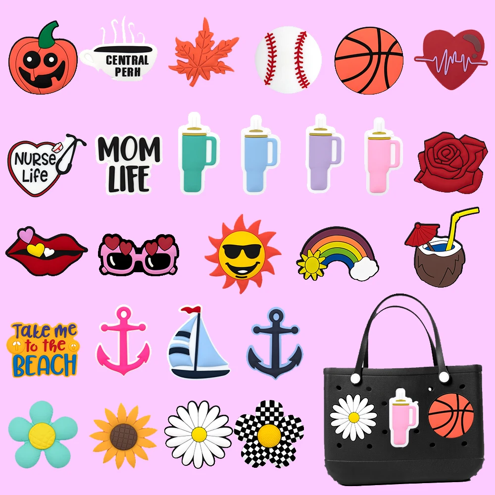 1PCS Cute Bag Charms Accessories Flower Rose Basketball Handbag Decoration fit Beach Tote Travel Bag Pendant Women Fashion Bag