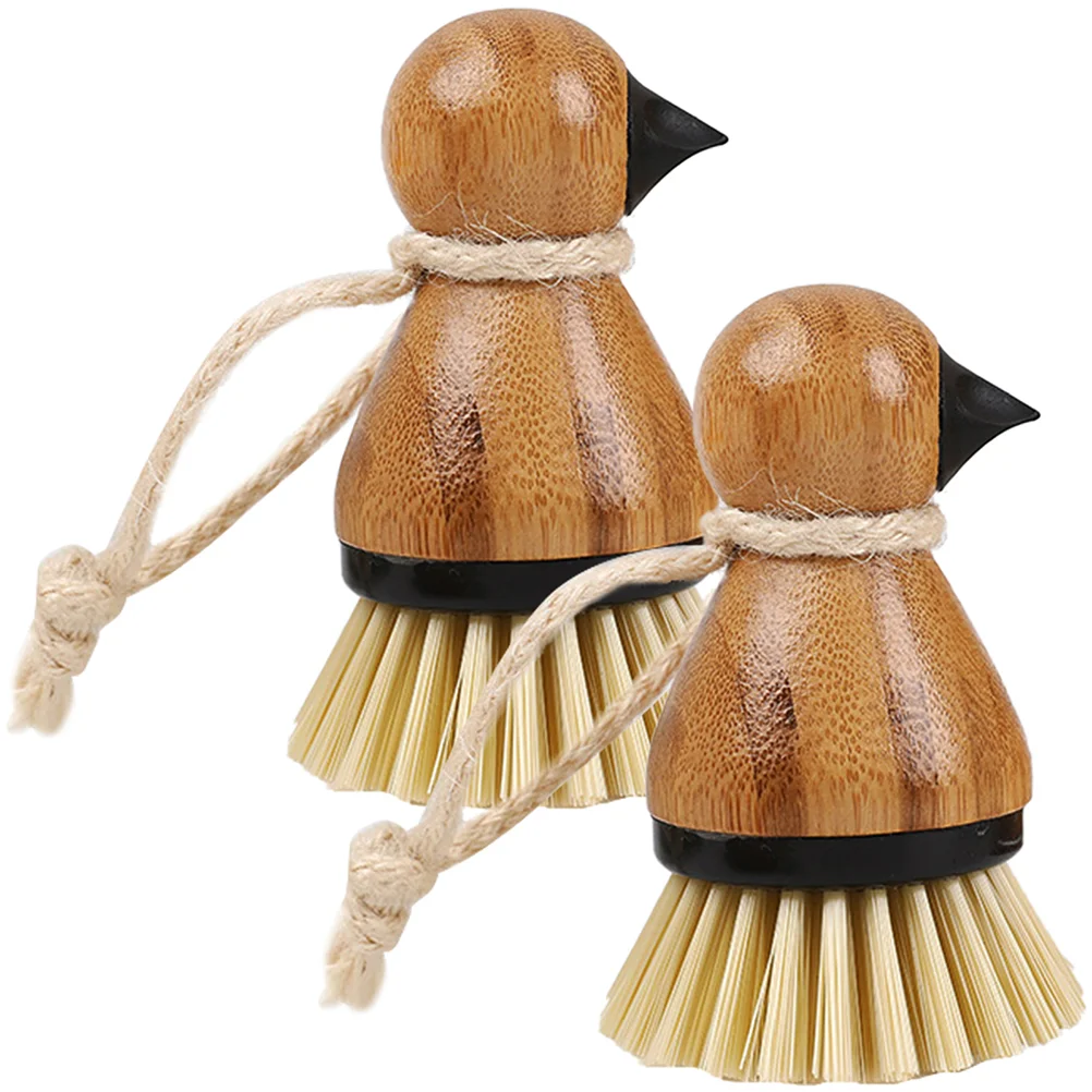 

2 Pcs Kitchen Dish Brush Fruits Cookware Cleaning Scrub for Dishes Practical Wok Bamboo