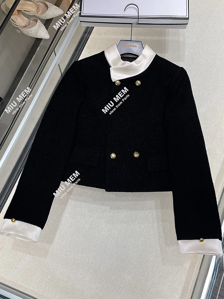 

High-End ort Open Cardigan Coat Double Row Buttons Stand Collar Small Fraance Sle Women's Autumn Winter Faion Outerwear