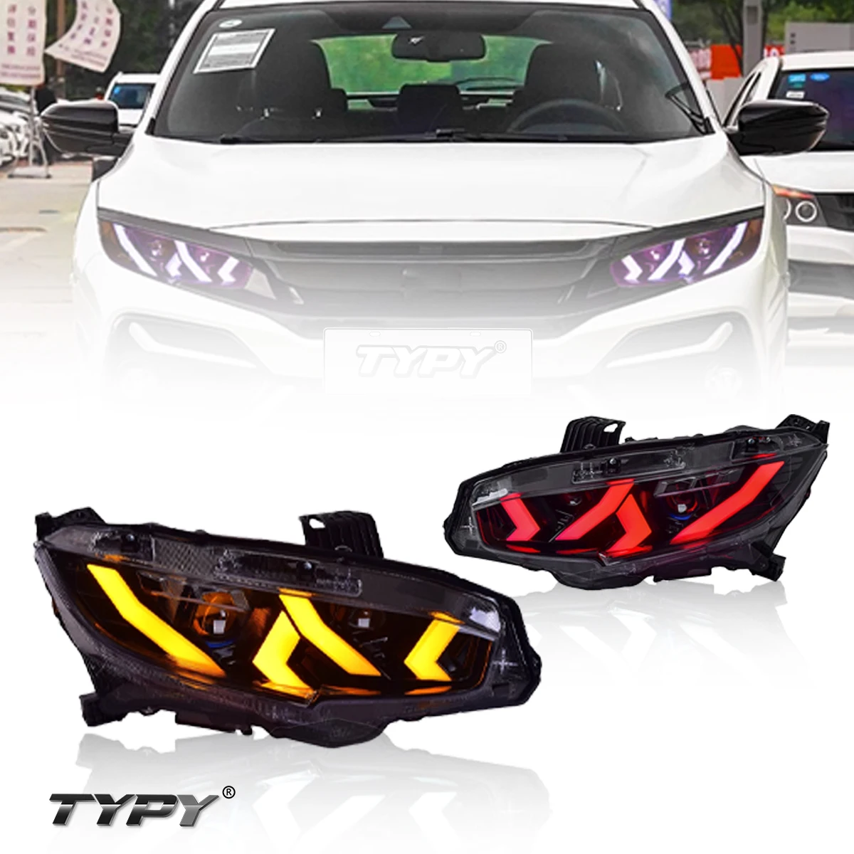 

TYPY New LED Headlight Upgrade Modified Full Head Lamp For Honda CIVIC RGB 2016-2021 Turn Signals Daytime Running Lights