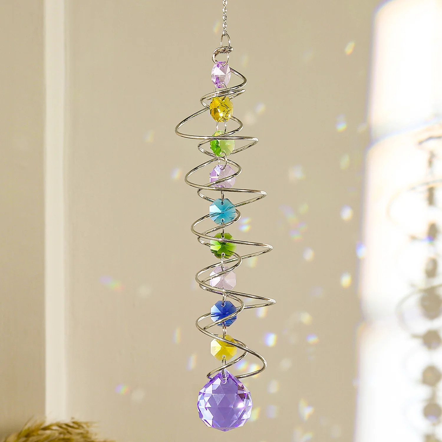 Suncatcher Wind Spinner Gazing Ball Spiral Tail Crystal Sun Catchers Window Hanging for Indoor Home Outdoor Garden Decor