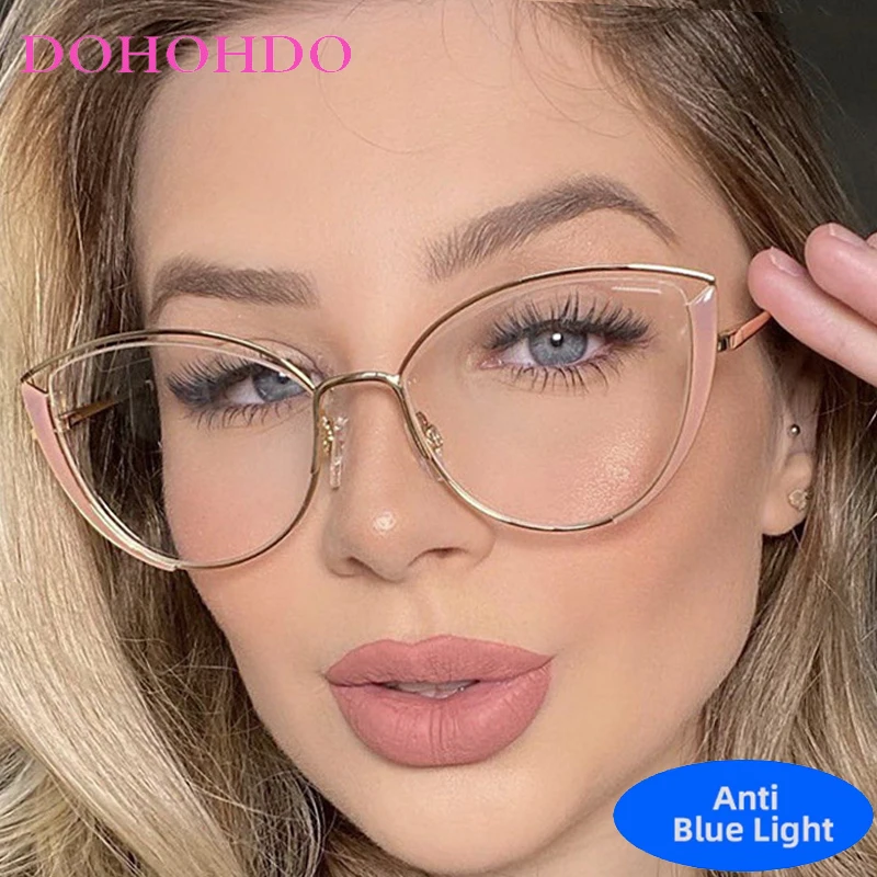

Vintage Trendy Brand Designer Metal Cat Eye Blue Light Blocking Glasses Optical Glasses Men Women Computer Gaming Glasses Очки