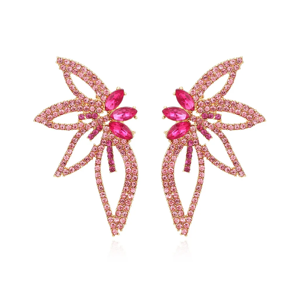 Fashion light luxury alloy diamond leaf earrings exaggerated high-end flash diamond leaf earrings earrings women