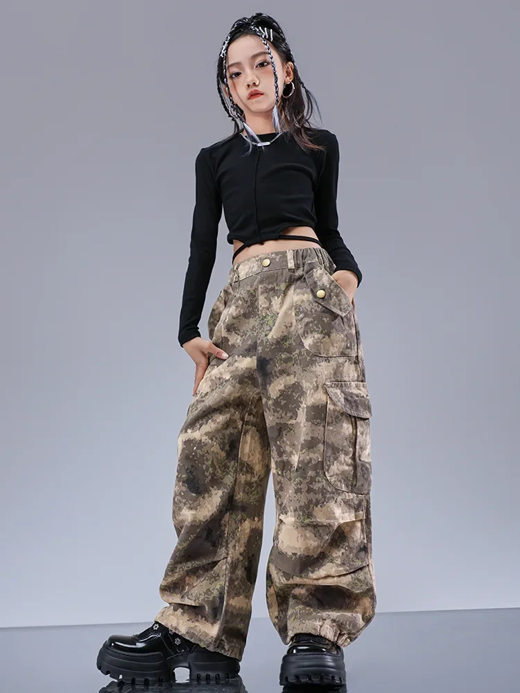 ملابس Kpop Hip Hop بدلة موحدة مموهة للفتيات والأطفال ملابس رقص الجاز