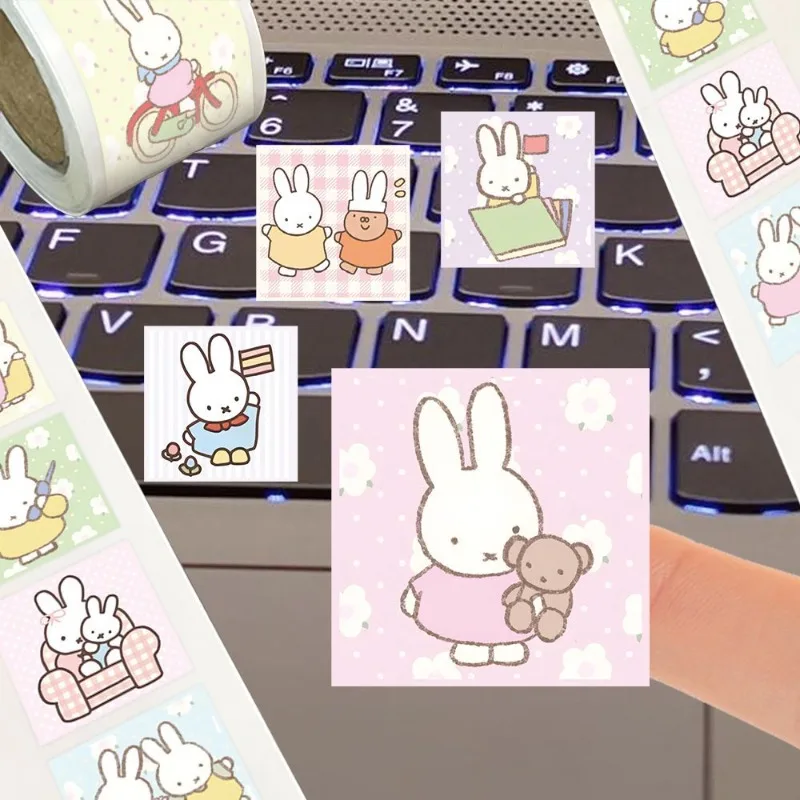 Miffy Curl Sticker High-Quality Anime Cartoon Print Creative Diary DIY Desktop Mobile Phone Case Waterproof Stickers 500 Pieces